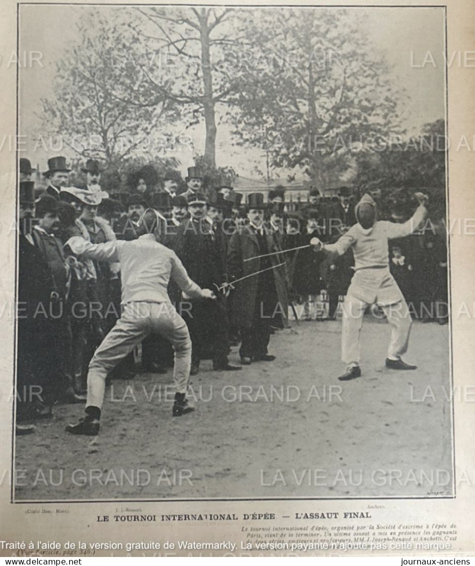 1902 SOCIÉTÉ D'ESCRIME DE PARIS - TOURNOI INTERNATIONAL D'ÉPÉE - L'ASSAUT FINAL - LA VIE AU GRAND AIR - 1900 - 1949
