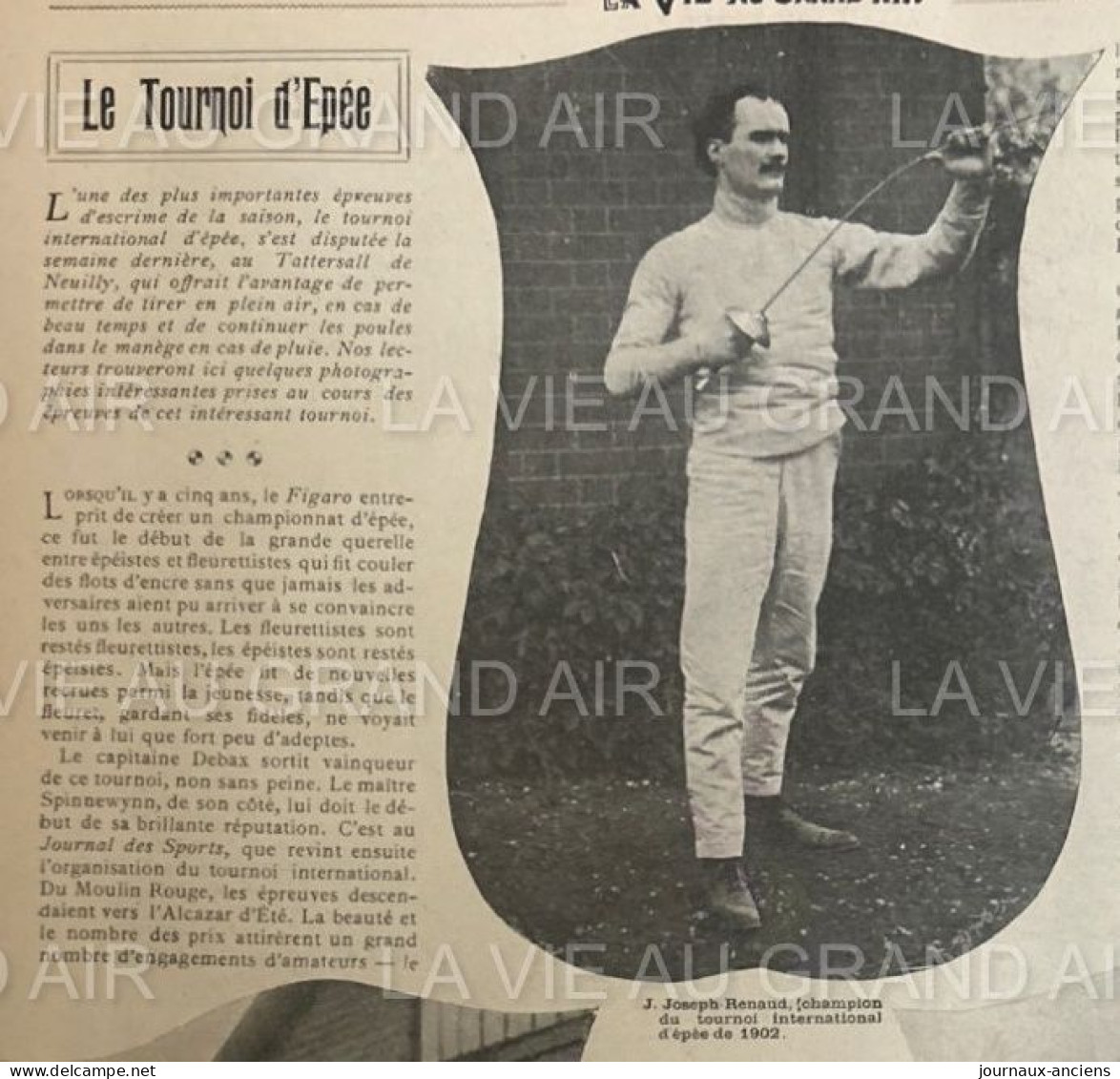 1902 SOCIÉTÉ D'ESCRIME DE PARIS - TOURNOI INTERNATIONAL D'ÉPÉE - L'ASSAUT FINAL - LA VIE AU GRAND AIR - 1900 - 1949