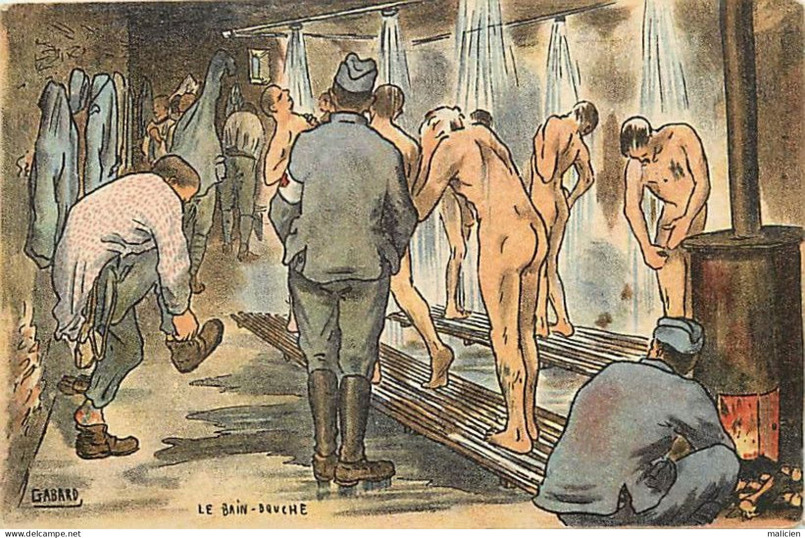 - Guerre 1914-18 -ref-N480- Illustrateur Gabard - Le Bain Douche - Illustrateurs - - Guerre 1914-18