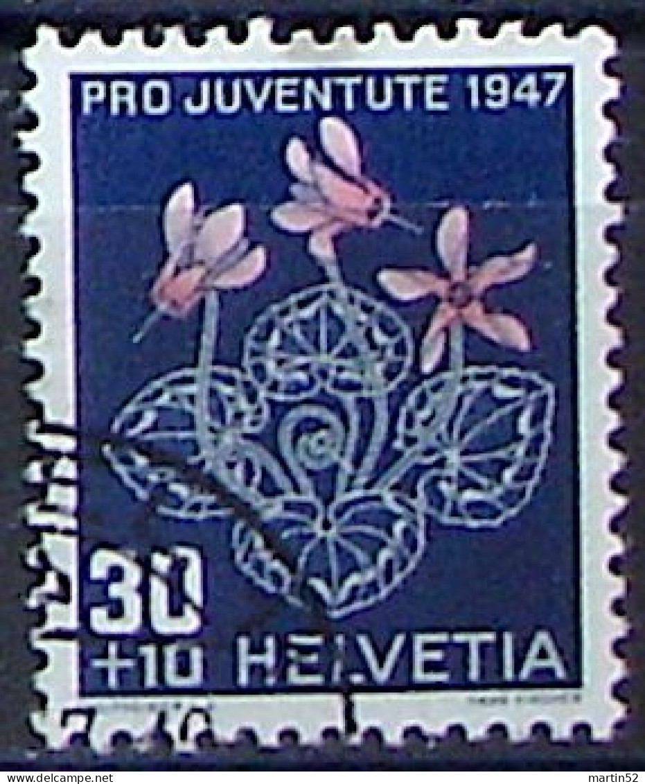 Schweiz Suisse Pro Juventute 1947: Cyclamen Zu WI 124 Mi 491 Yv 448 Mit Stempel BASEL 11 ?.XII.47 (Zumstein CHF 13.00) - Gebraucht