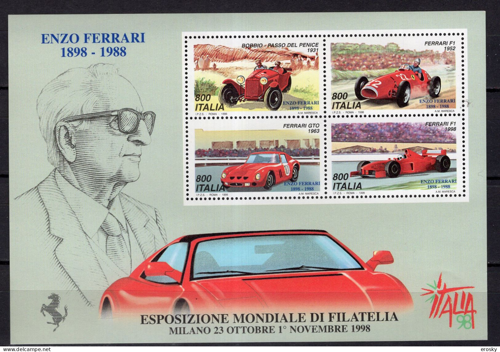 A1456 - ITALIA BF Ss N°20 Yv N°19 ** Ferrari - Blocs-feuillets