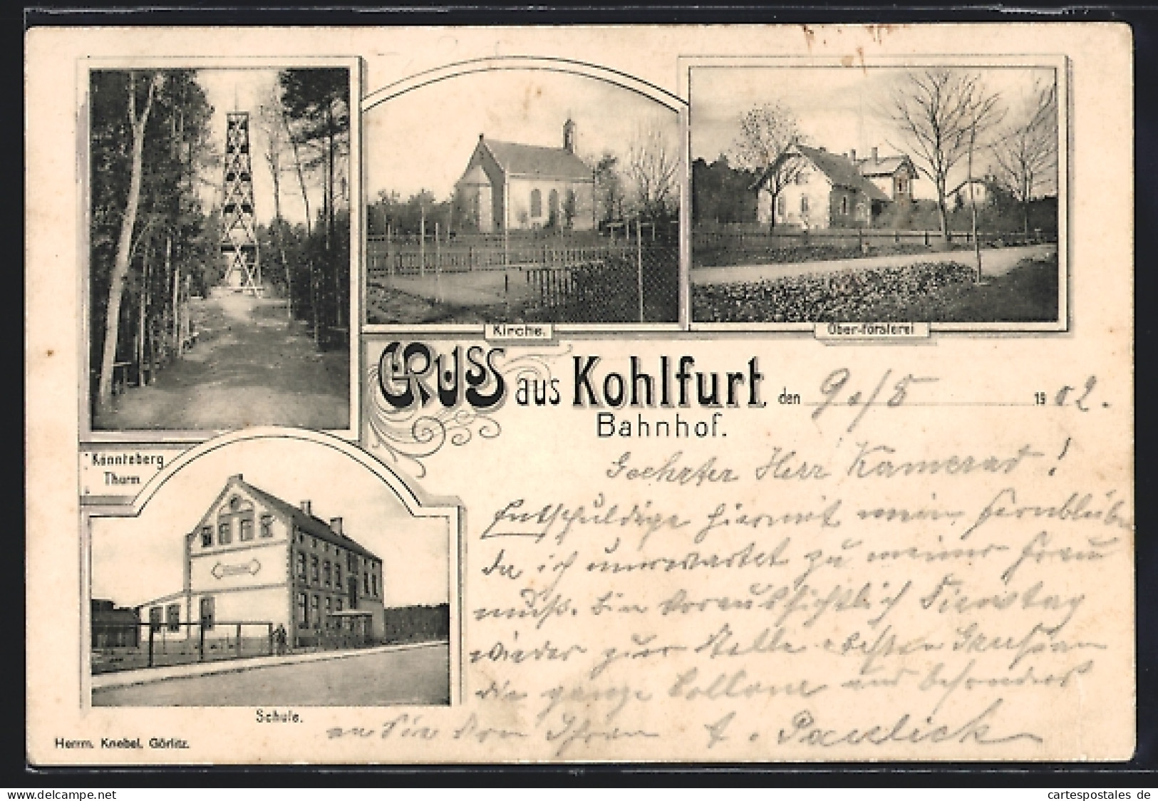 AK Kohlfurt, Schule, Ober-Försterei, Könnteberg-Thurm  - Schlesien