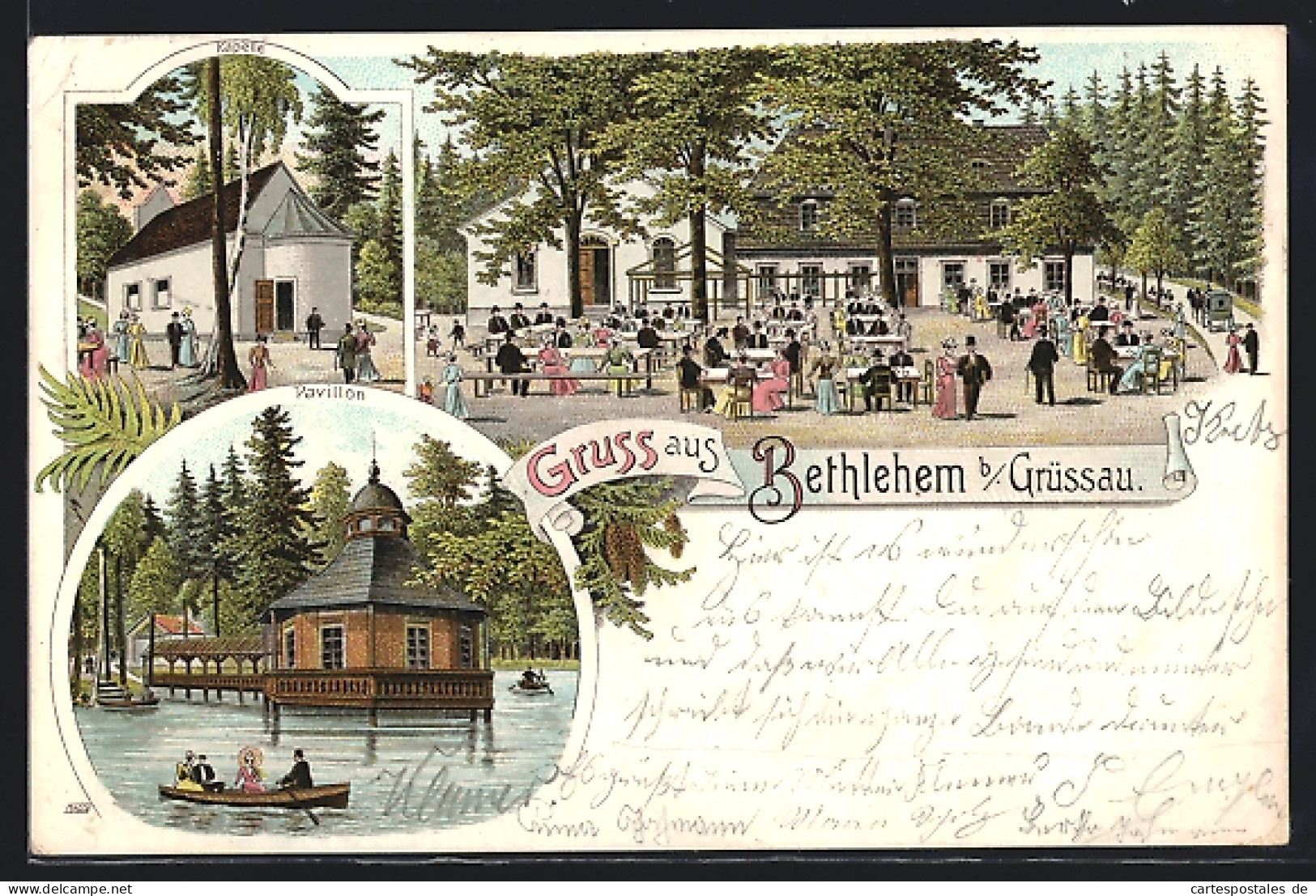 Lithographie Bethlehem B. Grüssau, Gasthaus, Kapelle, Pavillon  - Schlesien