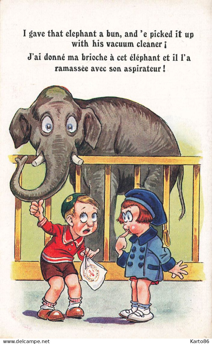 éléphant * CPA Illustrateur * Enfants Zoo éléphants - Elefanti