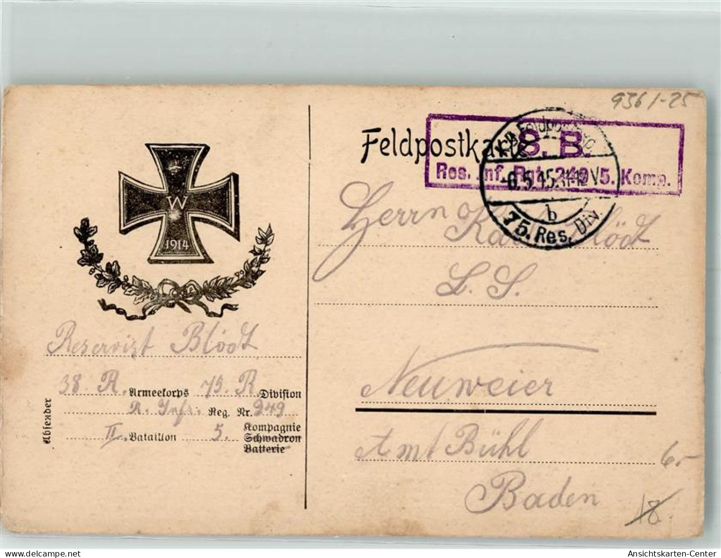 39806304 - Feldpost WK I 75. Reserve-Division - Guerre 1914-18