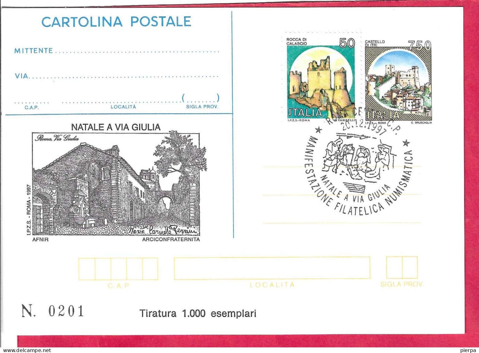 REPIQUAGE - ANNULLO SPECIALE" ROMA CENTRO*2.12.1997*/NATALE A VIA GIULIA-MANIFESTAZIONE FILATELICA NUMISMATICA" - Interi Postali