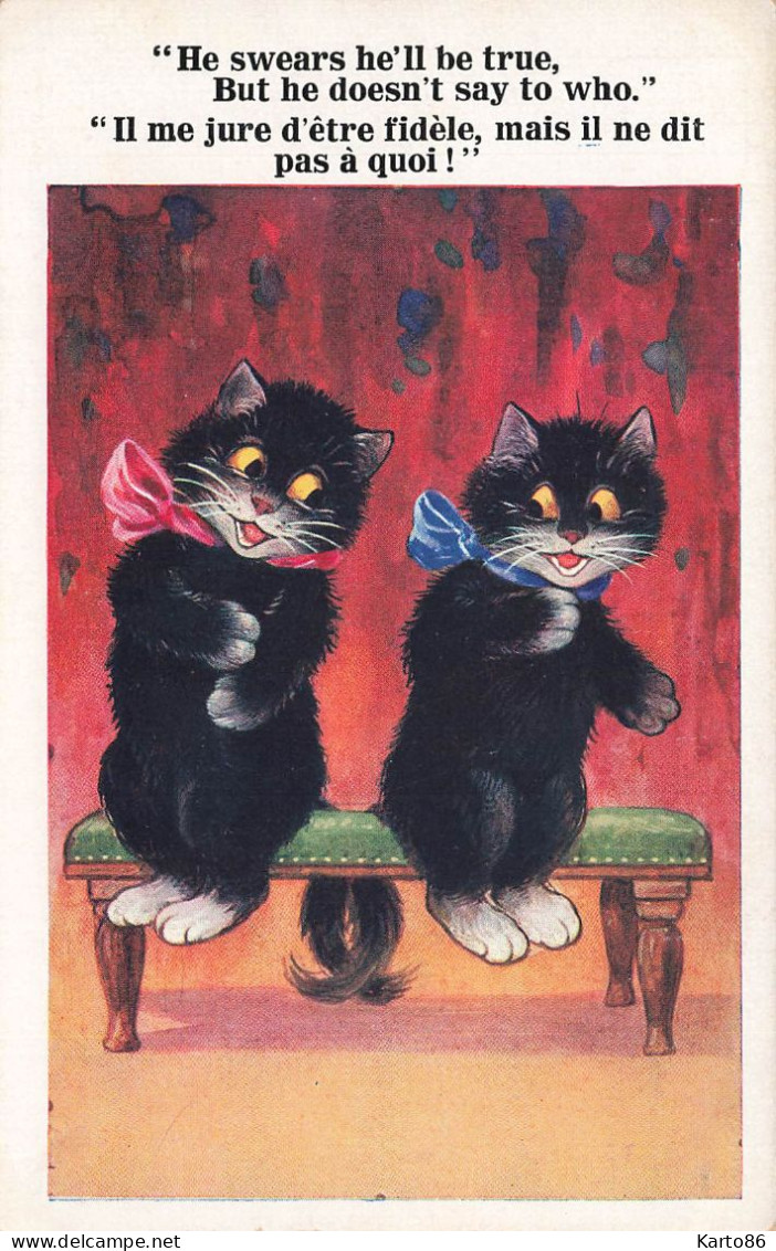 Chat Noir Humanisé * CPA Illustrateur N°4621 * Noeuds Bleu & Rouge * Chats Black Cat Katze Noirs Humanisés - Chats