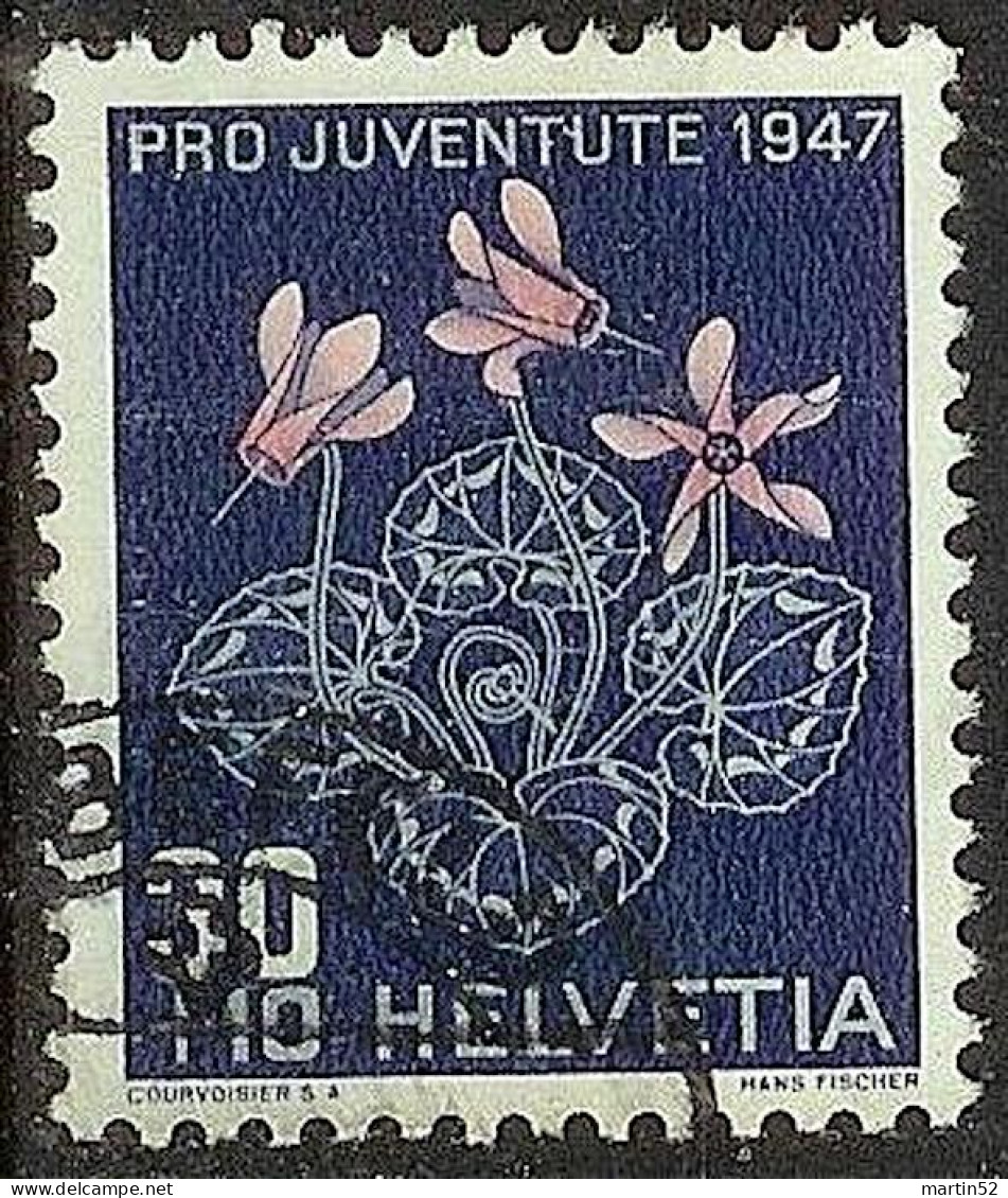 Schweiz Suisse Pro Juventute 1947: Cyclamen Zu WI 124 Mi 491 Yv 448 Mit Eck-Stempel LIEBEFELD (Zumstein CHF 13.00) - Gebraucht