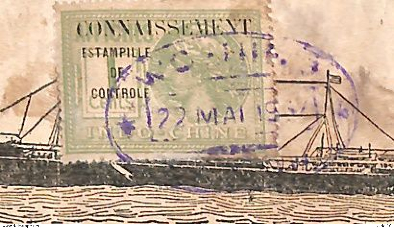 Connaissement Saigon Pour Hong-Kong 1937 Timbre Fiscal 1 C Vert Estampille De Contrôle - Covers & Documents