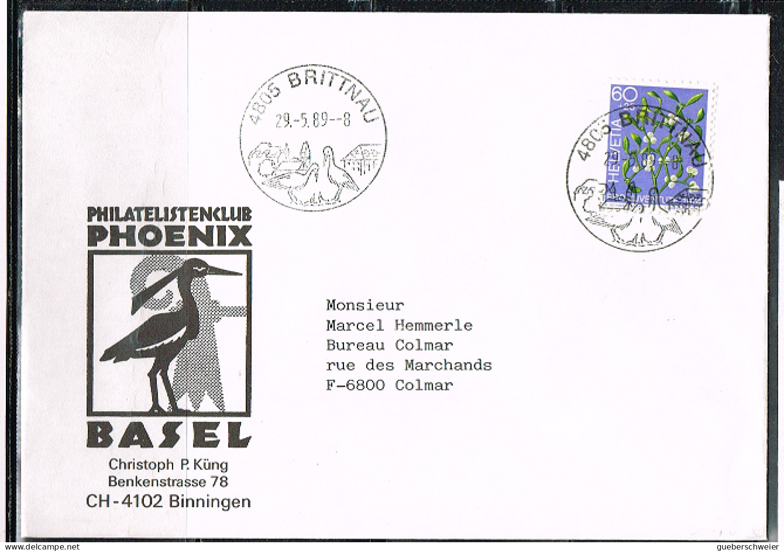 FLOR-L223 - SUISSE Cachet Illustré Sur Lettre De Brittnau Avec Cigognes 1989 - Marcophilie