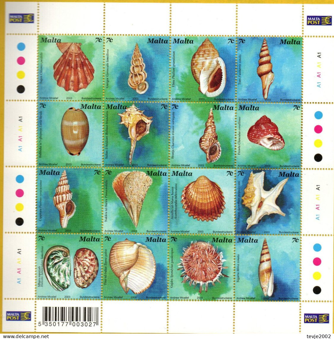 Malta 2003 - Mi.Nr. 1286 - 1301 Kleinbogen - Postfrisch MNH - Tiere Animals Muscheln Shellfish - Schelpen