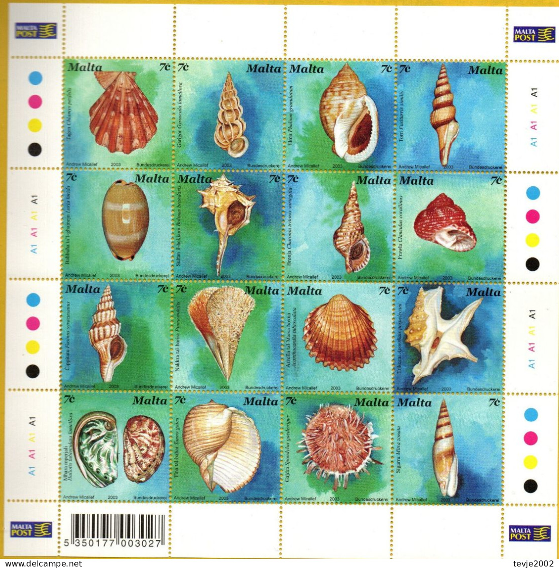 Malta 2003 - Mi.Nr. 1286 - 1301 Kleinbogen - Postfrisch MNH - Tiere Animals Muscheln Shellfish - Coquillages