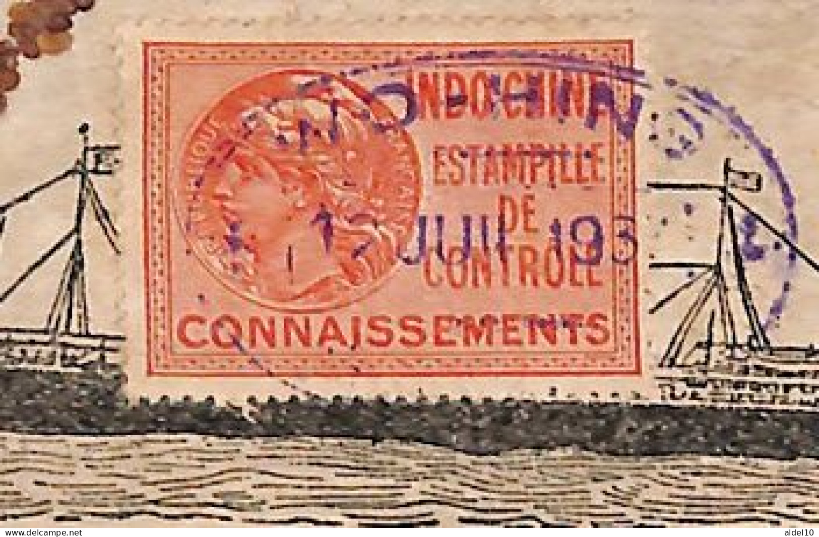Connaissement Saigon Pour Hong-Kong 1937 Timbre Fiscal Rose Estampille De Contrôle - Storia Postale