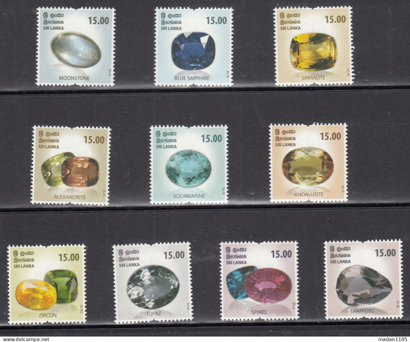 SRI LANKA , 2021, Gems Of Sri Lanka, Set 10 V, Complete Set, , MNH, (**) - Unused Stamps