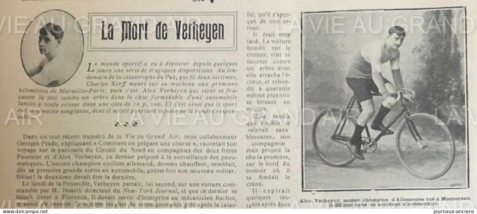 1902 MONTEREAU - LA MORT DE VERHEYEN CYCLISTE ALLEMAND - LA VIE AU GRAND AIR - 1900 - 1949