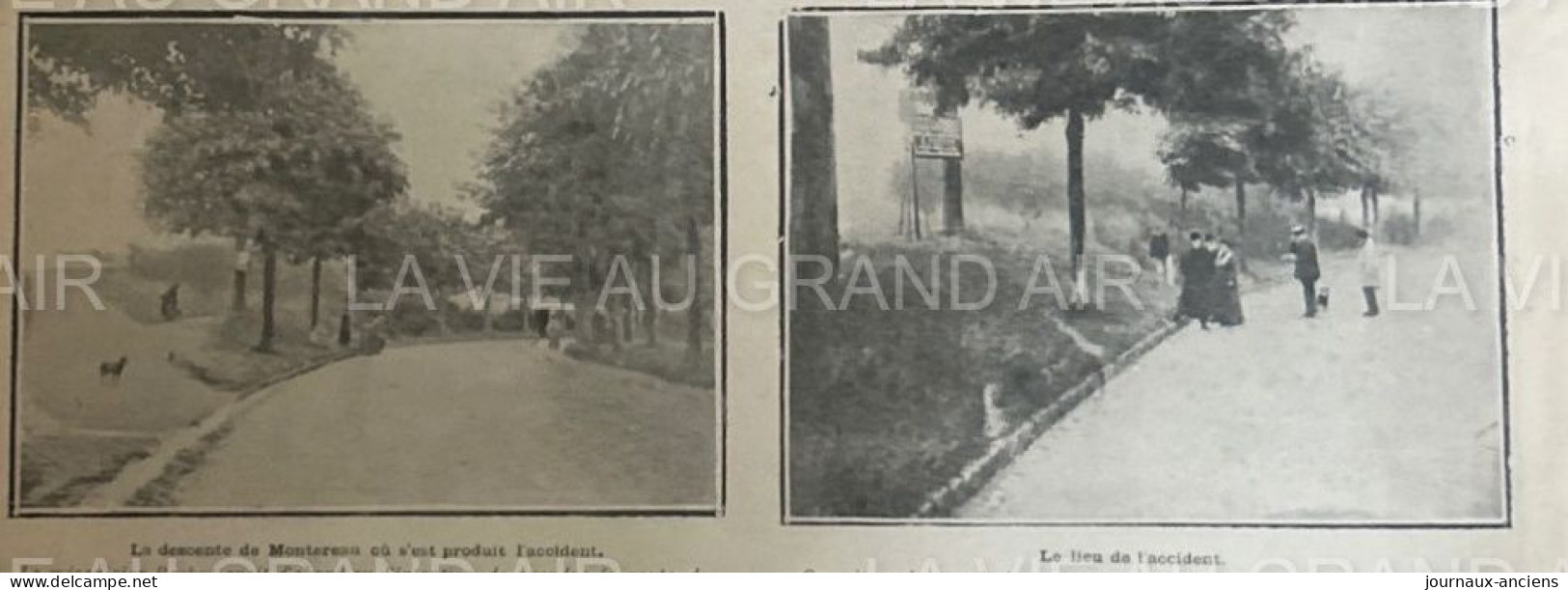 1902 MONTEREAU - LA MORT DE VERHEYEN CYCLISTE ALLEMAND - LA VIE AU GRAND AIR - 1900 - 1949