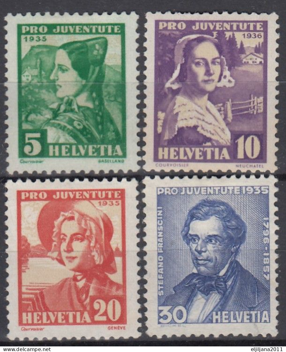 Switzerland / Helvetia / Schweiz / Suisse 1935 ⁕ Pro Juventute Mi.287-290 ⁕ 4v (3v No Gum, 1v MH) - See Scan - Unused Stamps