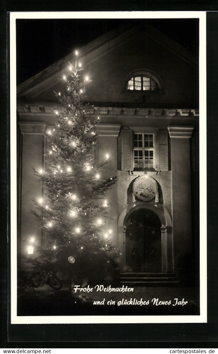 AK Biberach I. Kinzigtal, Gebäudeansicht Mit Tannenbaum Bei Nacht, Weihnachts- Und Neujahrsgruss  - Biberach