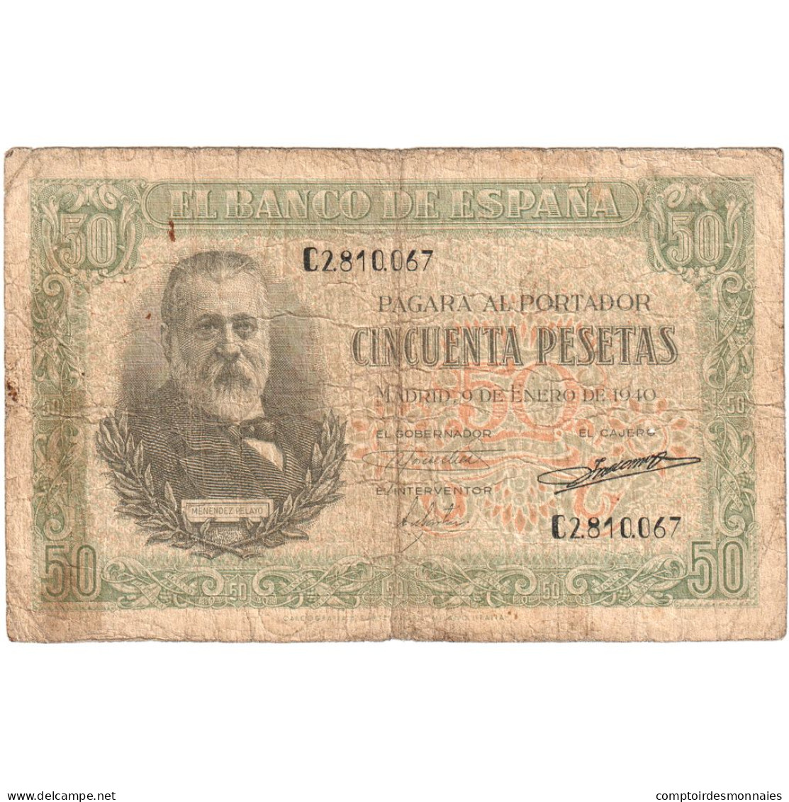 Billet, Espagne, 50 Pesetas, 1940, 1940-01-09, KM:117a, TB - 50 Pesetas