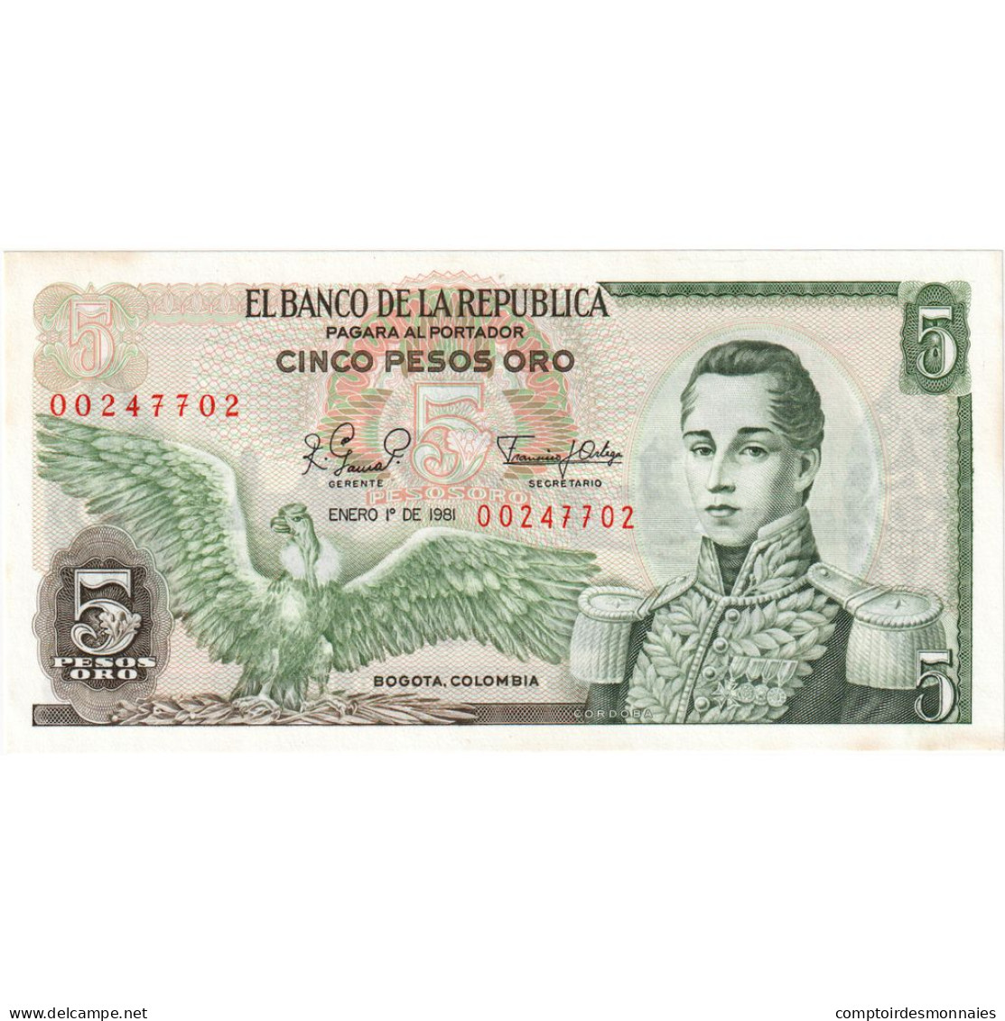 Billet, Colombie, 5 Pesos Oro, 1981, 1981-01-01, KM:406f, NEUF - Colombia