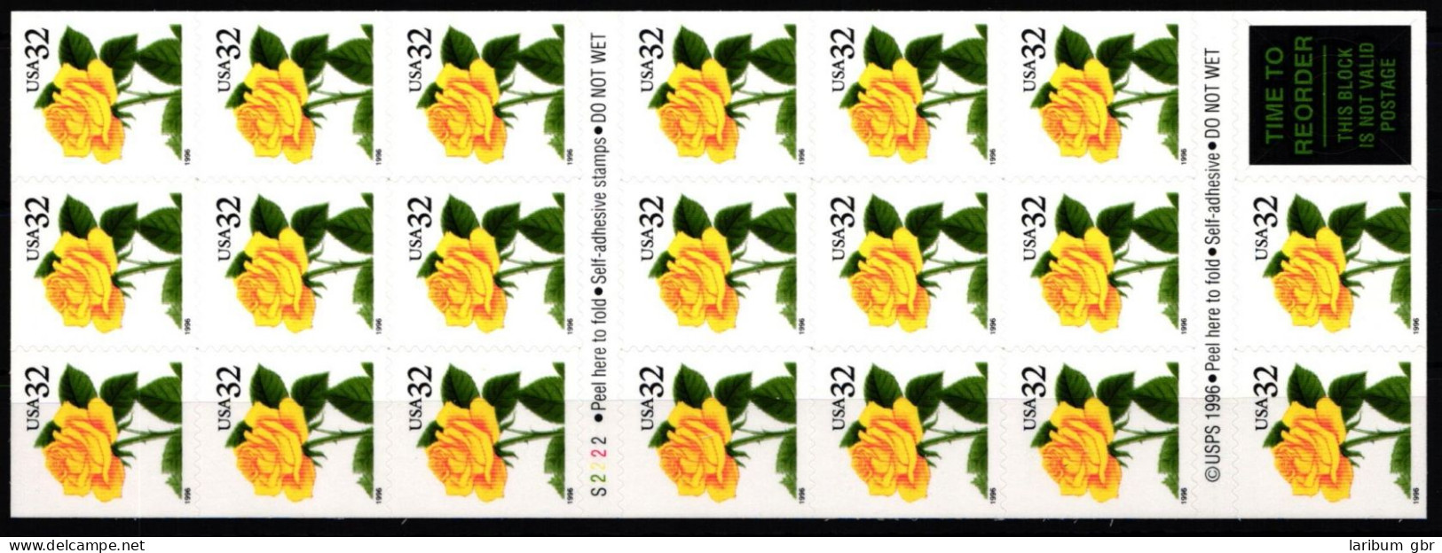 USA F-Bl. 36 C Postfrisch Folienblatt 36 C Rose (gelb) #KV224 - Autres & Non Classés