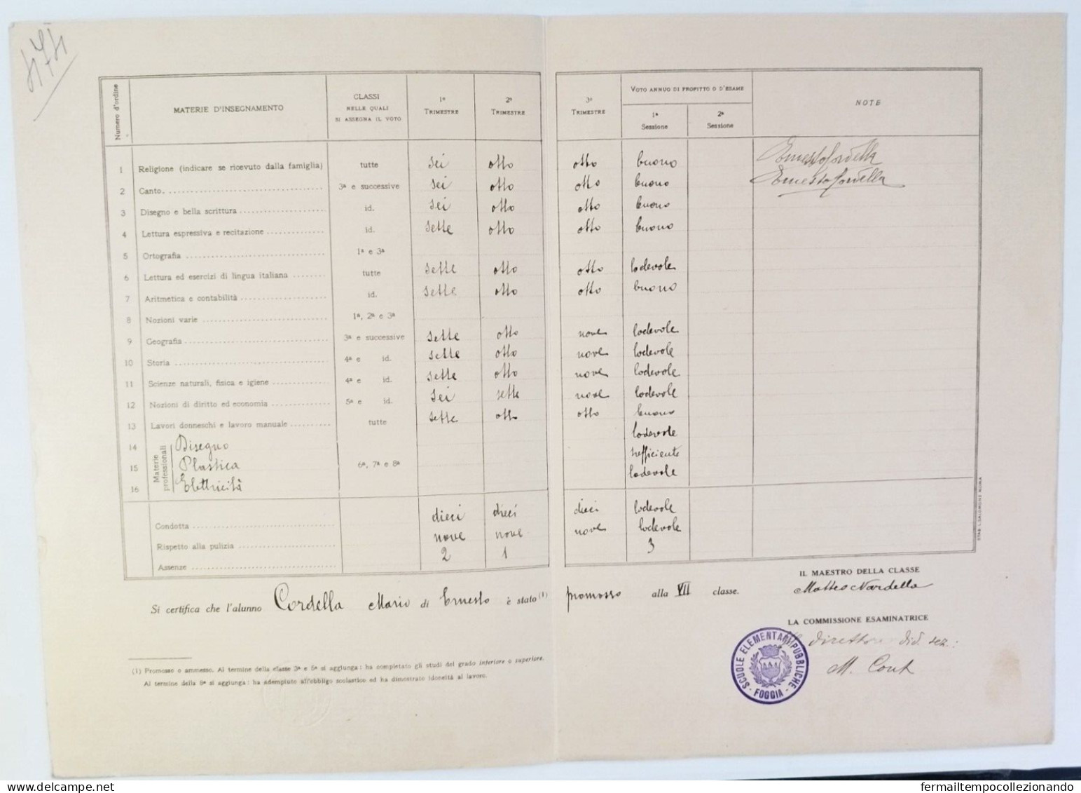 Bp72 Pagella Fascista Opera Balilla Regno D'italia  Foggia 1927 - Diploma & School Reports