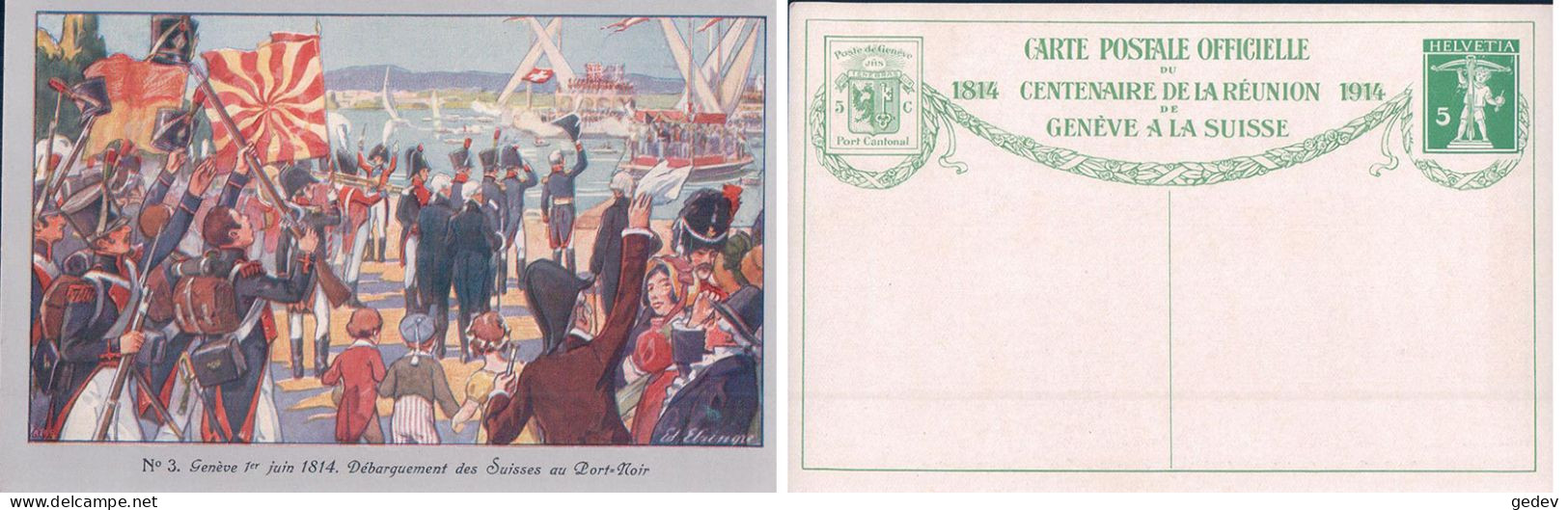 Genève, Entier Postal 5 Ct Du Centenaire De La Réunion De Genève à La Suisse, Débarquement Au Port Noir (3) - Entiers Postaux