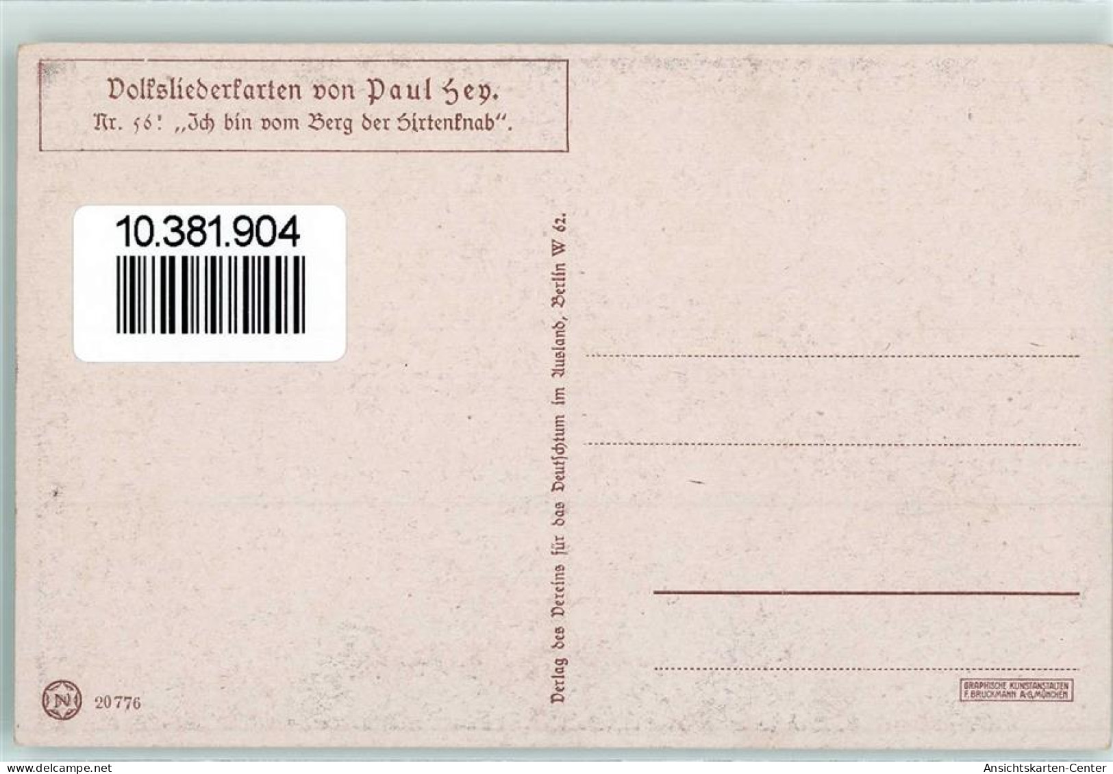 10381904 - Volksliederkarten Ich Bin Vom Berg Der Hirtenknab Nr.56 - Hofer, André