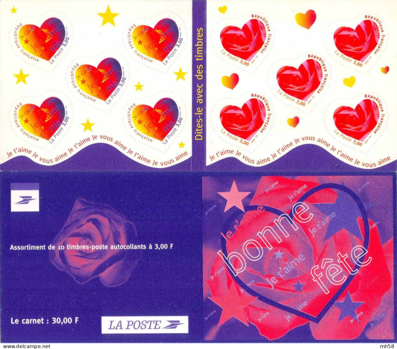 FRANCE 1999 - Saint Valentin - Bande Carnet N° BC 3221A Non Pliée Neuf ** - Conmemorativos