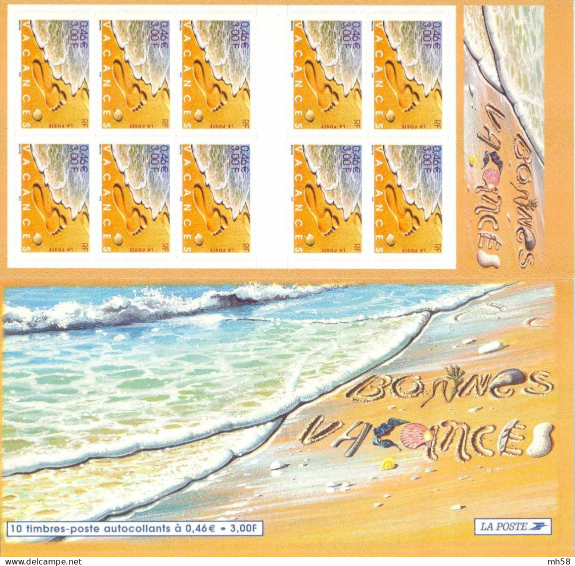 FRANCE 2001 - Bonnes Vacances - Bande Carnet N° BC 3400A Non Pliée Neuf ** - Commemoratives