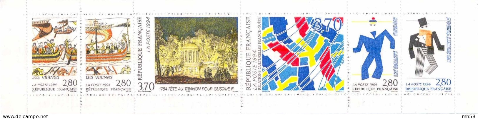 FRANCE 1994 - Relations Culturelles France-Suède - Bande Carnet N° BC 2872 Non Pliée Neuf ** - Commemoratives