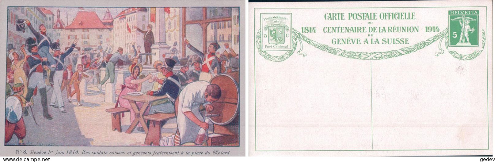 Genève, Entier Postal 5 Ct Du Centenaire De La Réunion De Genève à La Suisse, Place Du Molard (8) - Entiers Postaux