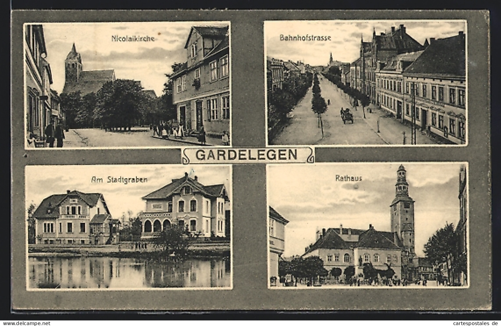 AK Gardelegen, Nicolaikirche, Bahnhofstrasse, Am Stadtgraben, Rathaus  - Gardelegen