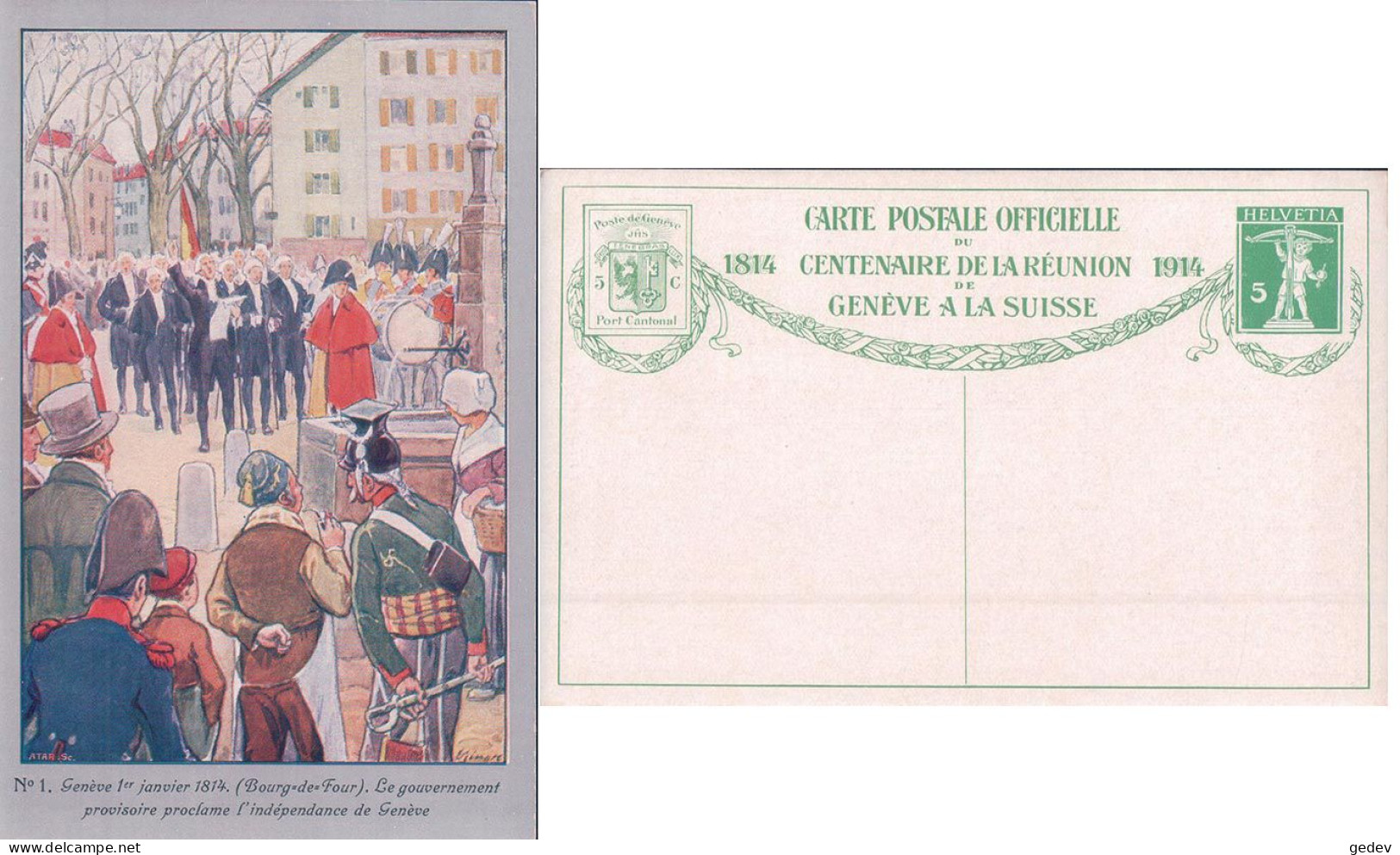 Genève, Entier Postal 5 Ct Du Centenaire De La Réunion De Genève à La Suisse, Bourg De Four (1) - Ganzsachen