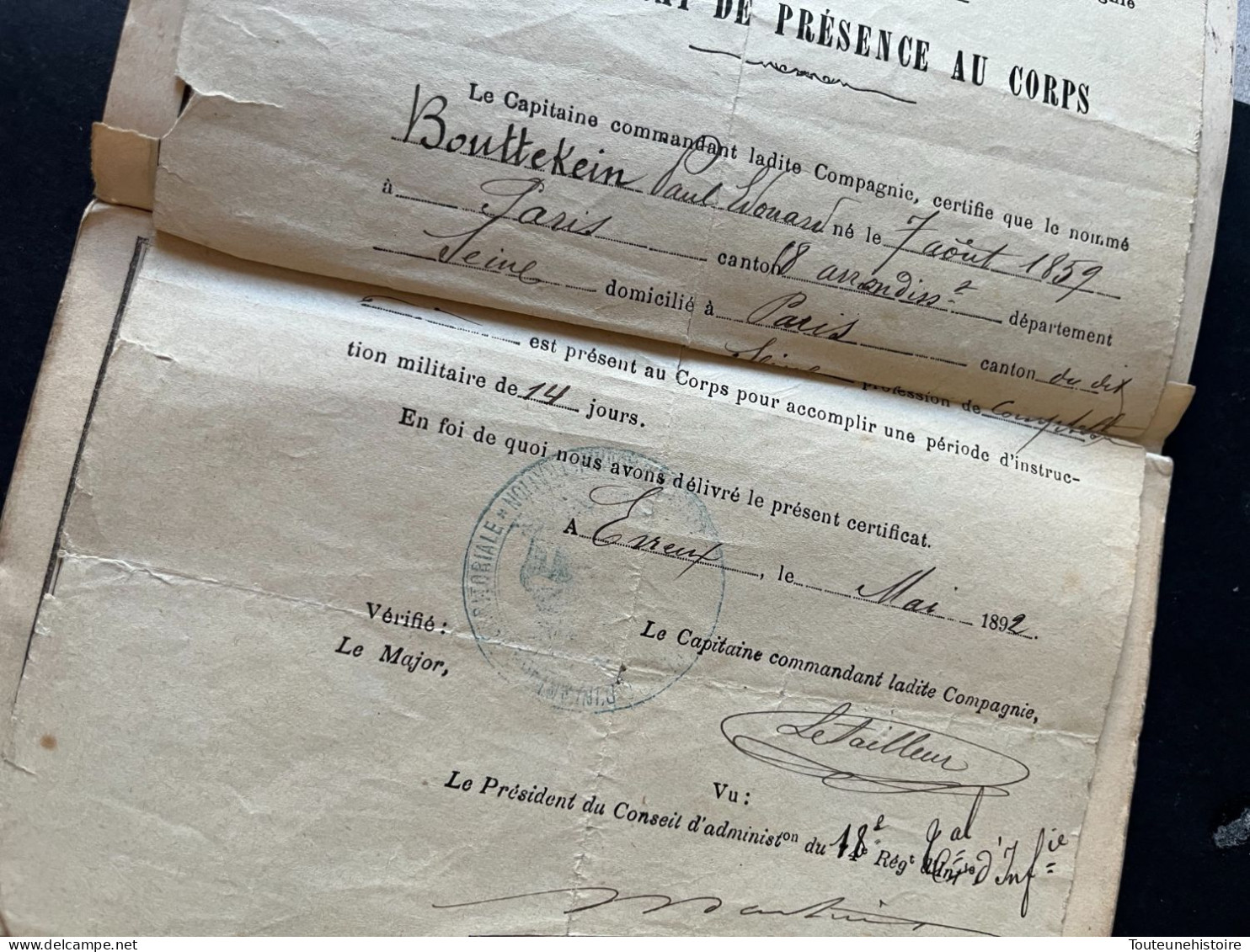 Livret Militaire 33 ème Régiment Territorial D'infanterie  1879  Seine St Denis Ref GF1 - Documents