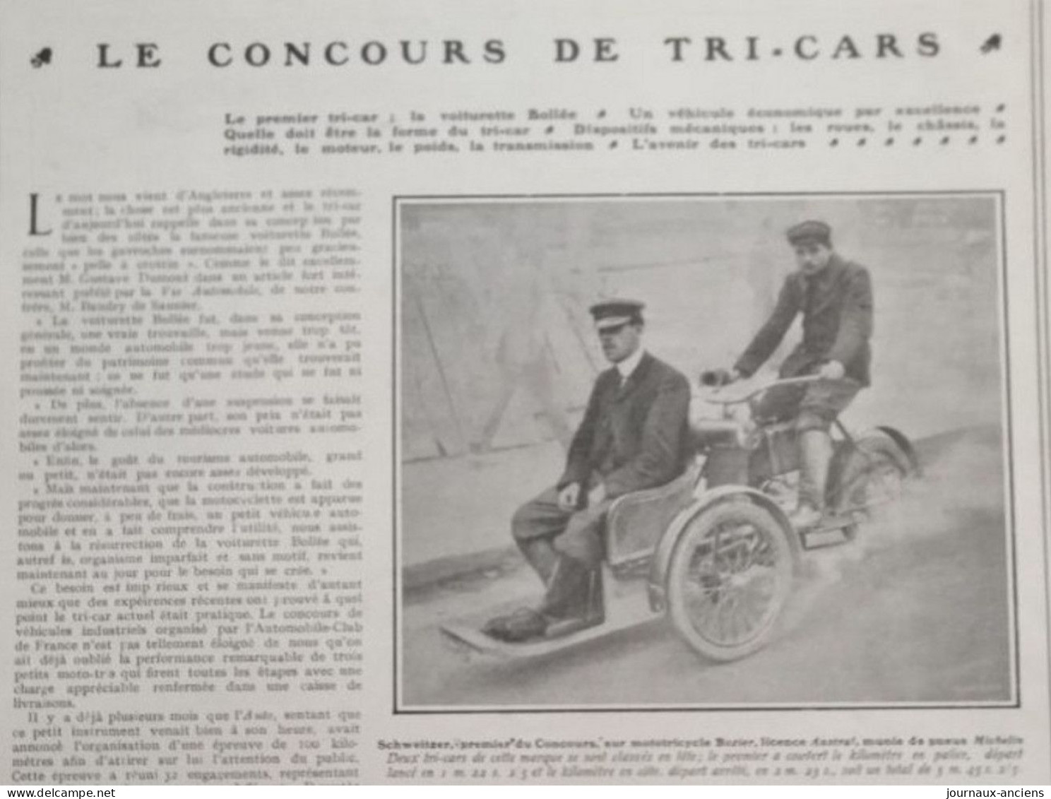 1905 LE CONCOURS DE TRI-CARS - MOTO TRICYCLE BOZIER Pneus MICHELIN - LA VIE AU GRAND AIR - 1900 - 1949