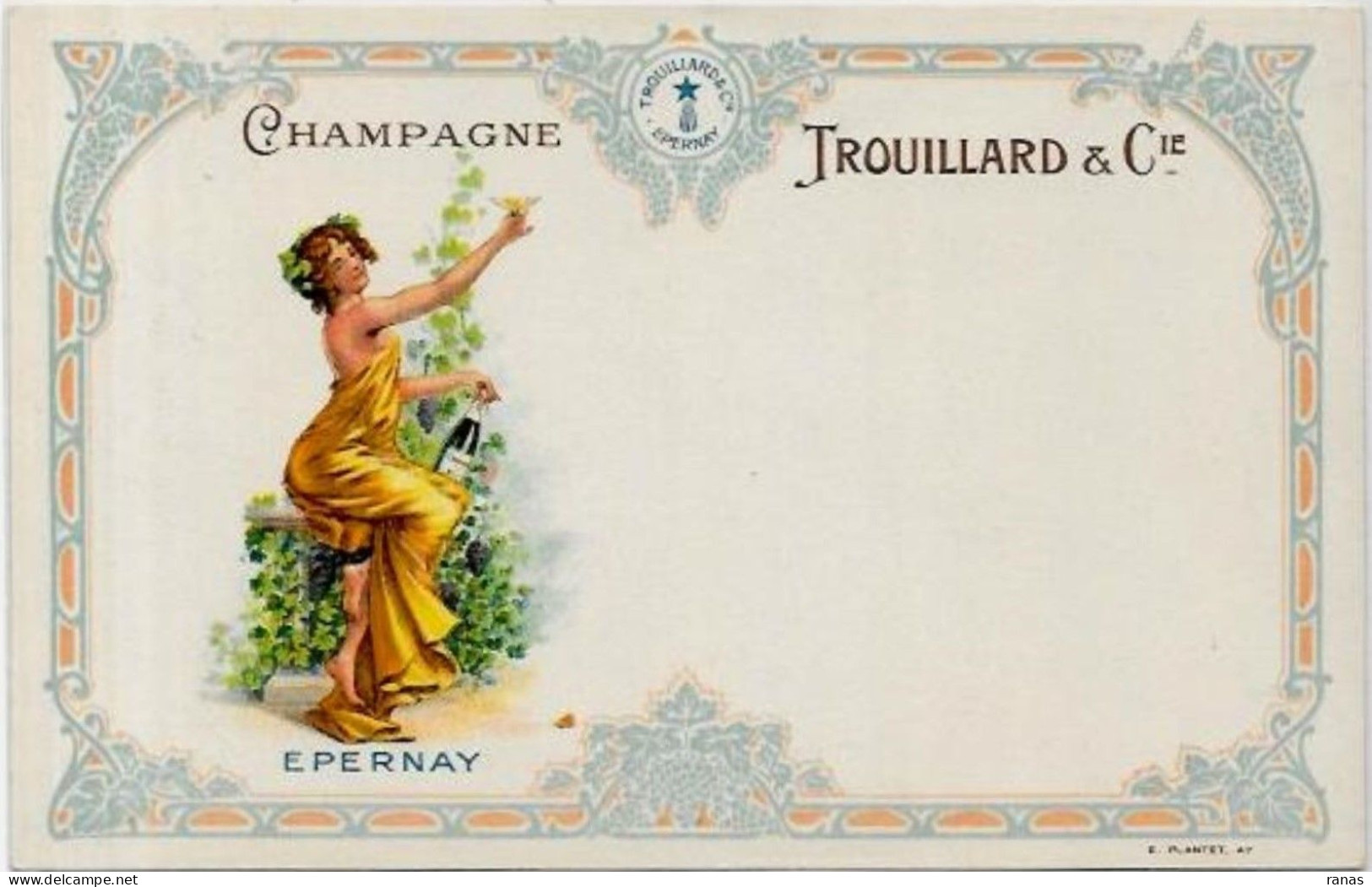 CPA Publicité Publicitaire Réclame Non Circulé Champagne Trouillard Epernay Art Nouveau - Advertising