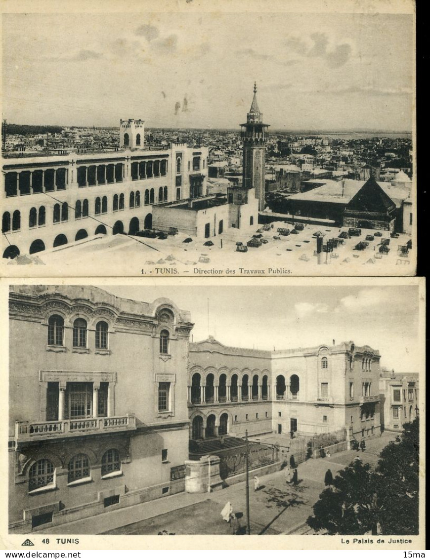 TUNIS Direction Des Travaux Publics Le Palais De Justice Lot De 2 Cartes Postales - Túnez