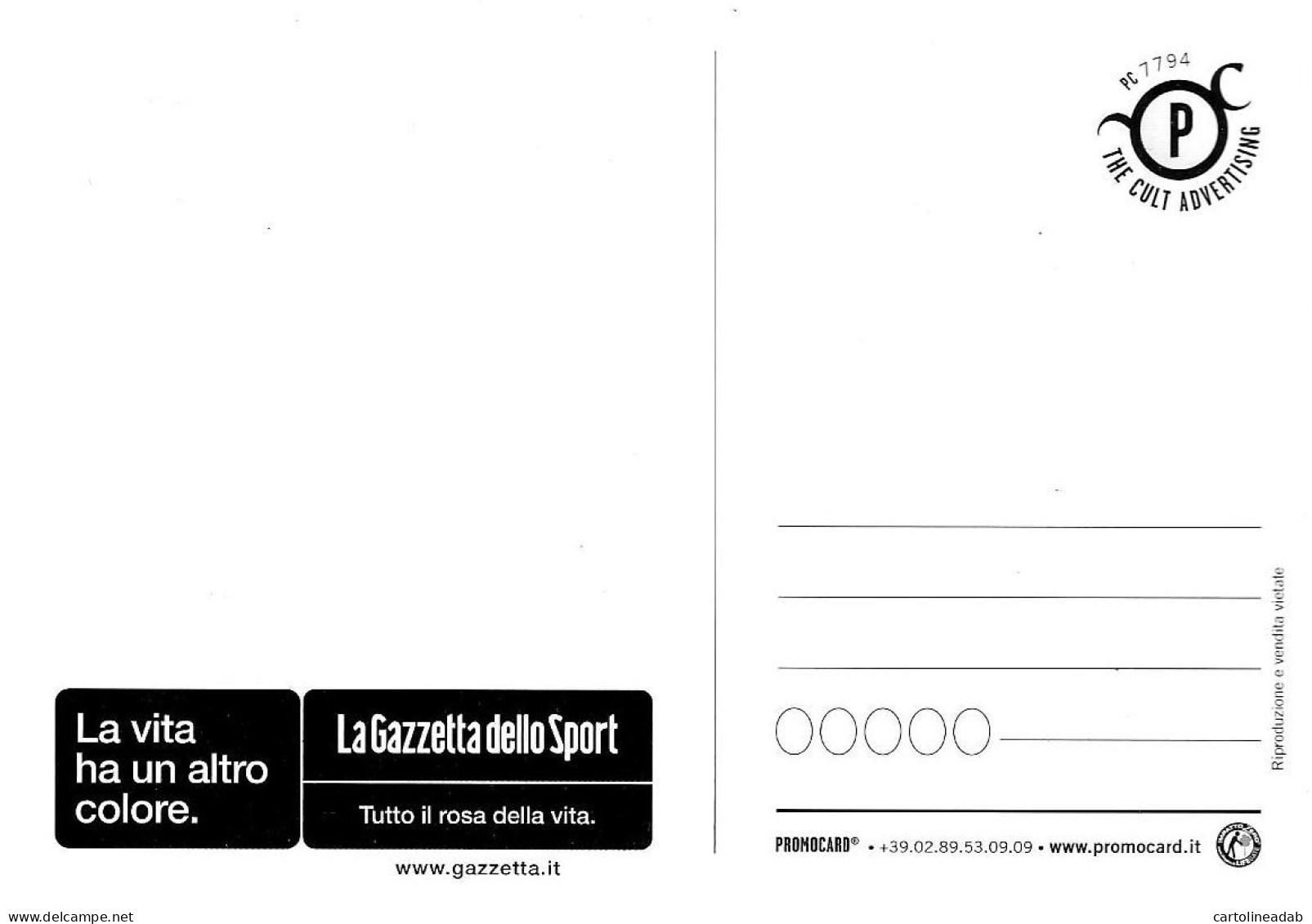 [MD9400] CPM - LA GAZZETTA DELLO SPORT LA VITA HA UN ALTRO COLORE - PROMOCARD 7794 - PERFETTA - Non Viaggiata - Advertising