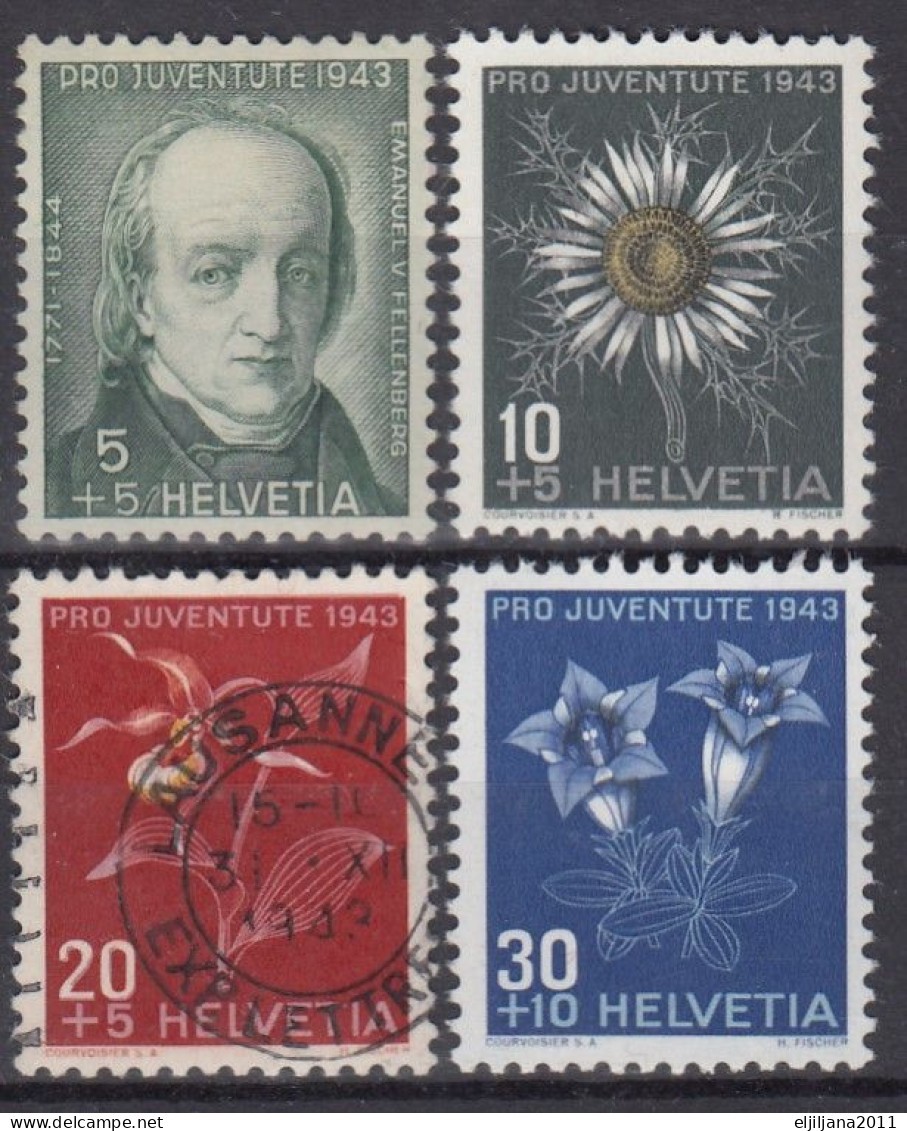 Switzerland / Helvetia / Schweiz / Suisse 1943 ⁕ Pro Juventute Mi.424-427 ⁕ 4v ( 3v MNH & 1v Used - Lausanne ) Scan - Usados