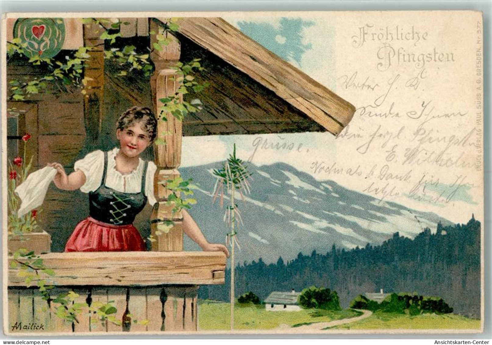 39826904 - Frau Tracht Berge Sign. Mailick Verlag Suess Nr.377 - Pfingsten