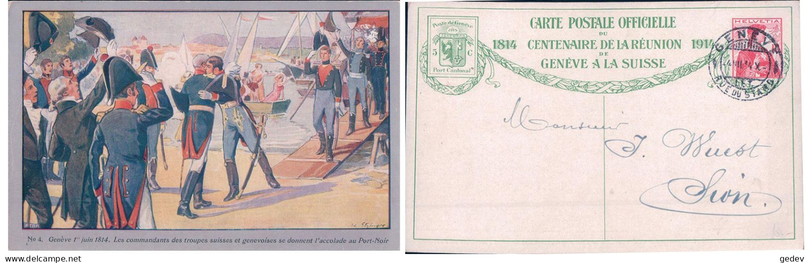 Genève, Entier Postal 10 Ct Du Centenaire De La Réunion De Genève à La Suisse, Port Noir (4) - Entiers Postaux