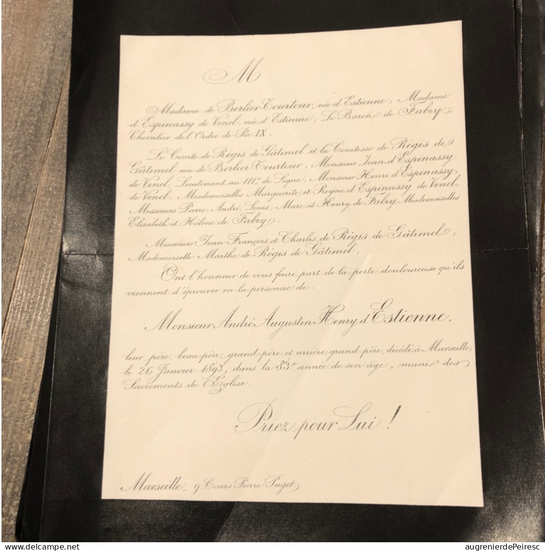 Lot De Faire-part Famille Berlier-tourtour, D’Estienne, Regis De Gatimel, De Chateaudouble 1869-1892 - Obituary Notices