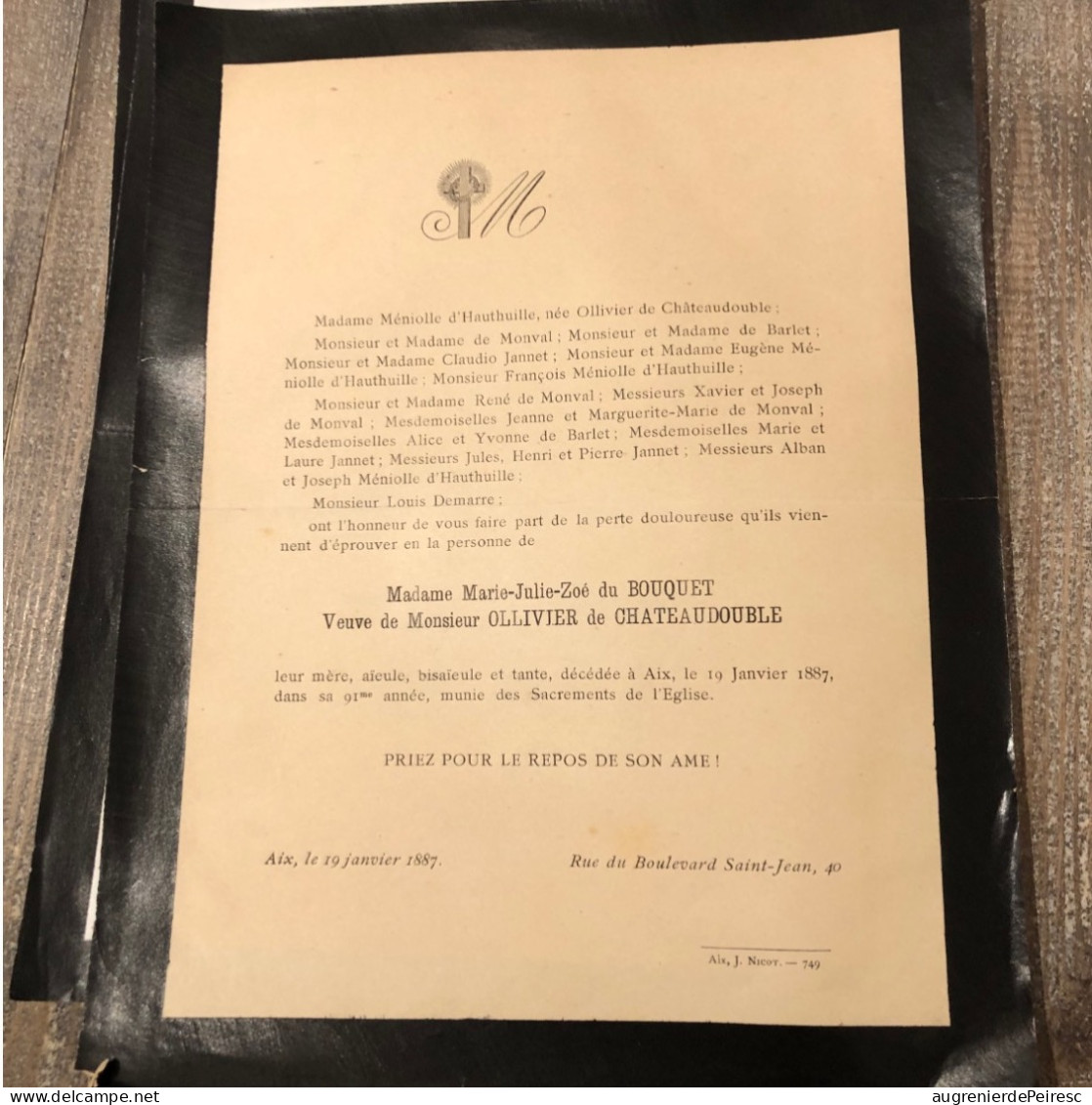 Lot De Faire-part Famille Berlier-tourtour, D’Estienne, Regis De Gatimel, De Chateaudouble 1869-1892 - Obituary Notices