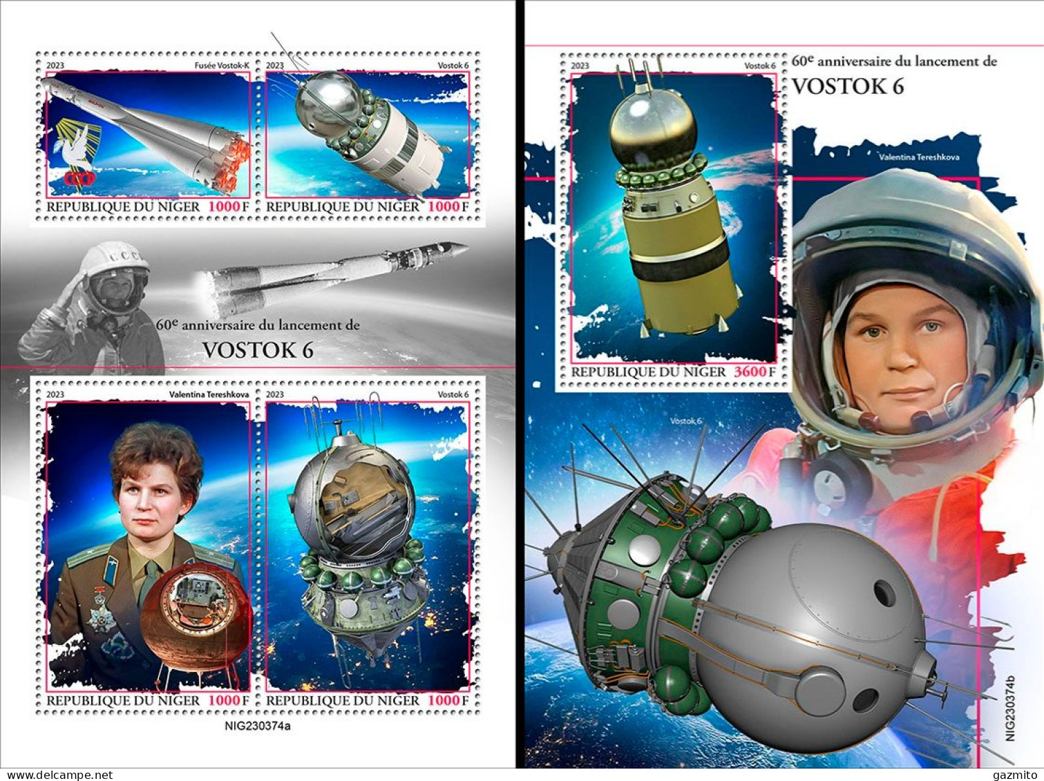 Niger 2023, 60th Launch Of Vostok 6, 4val In BF +BF - Niger (1960-...)