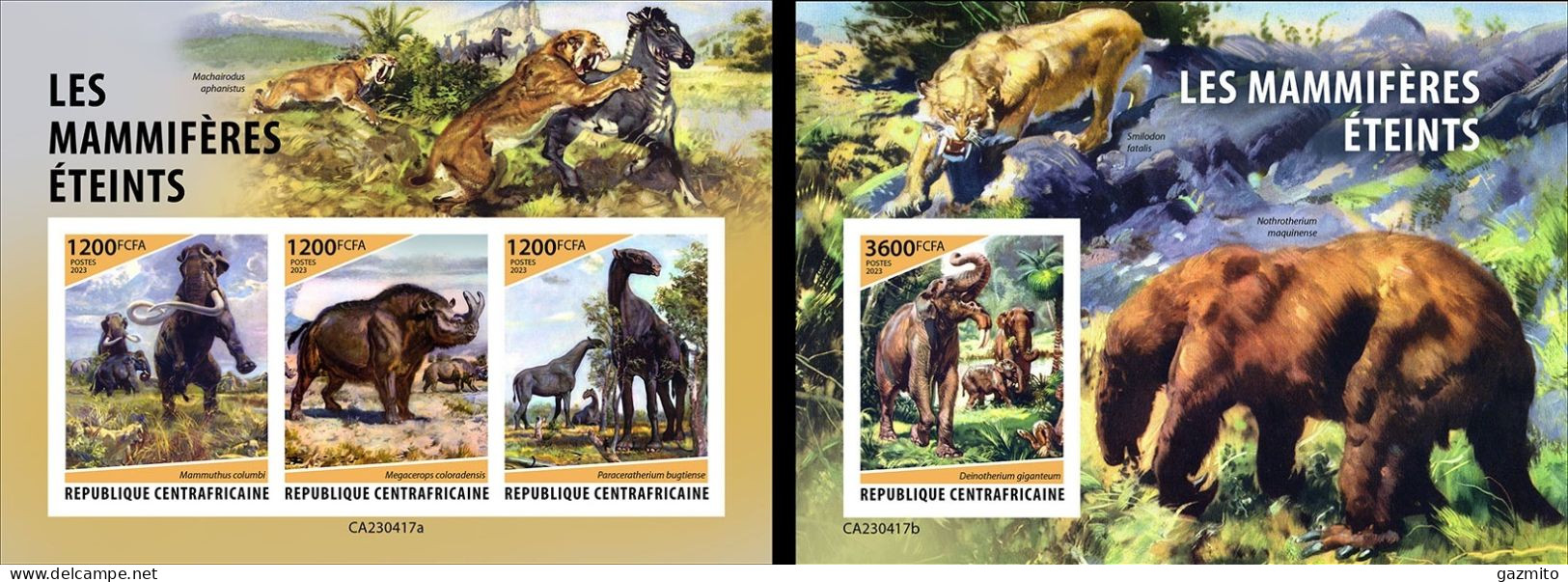 Centrafrica 2023, Animal Extinct, Mammoth, 3val In BF+BF IMPERFORATED - República Centroafricana
