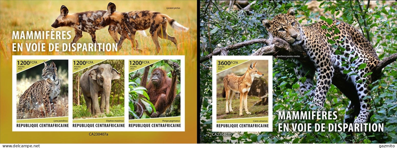 Centrafrica 2023, Animal In Danger, Wild Cat, 3val In BF+BF IMPERFORATED - República Centroafricana