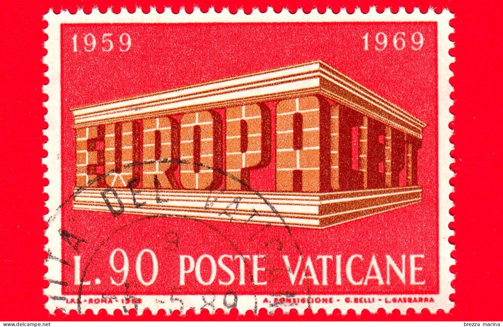 VATICANO - Usato - 1969 - Europa - 90 L. - Colonnato Formato Dalle Parole "Europa CEPT" - Usados