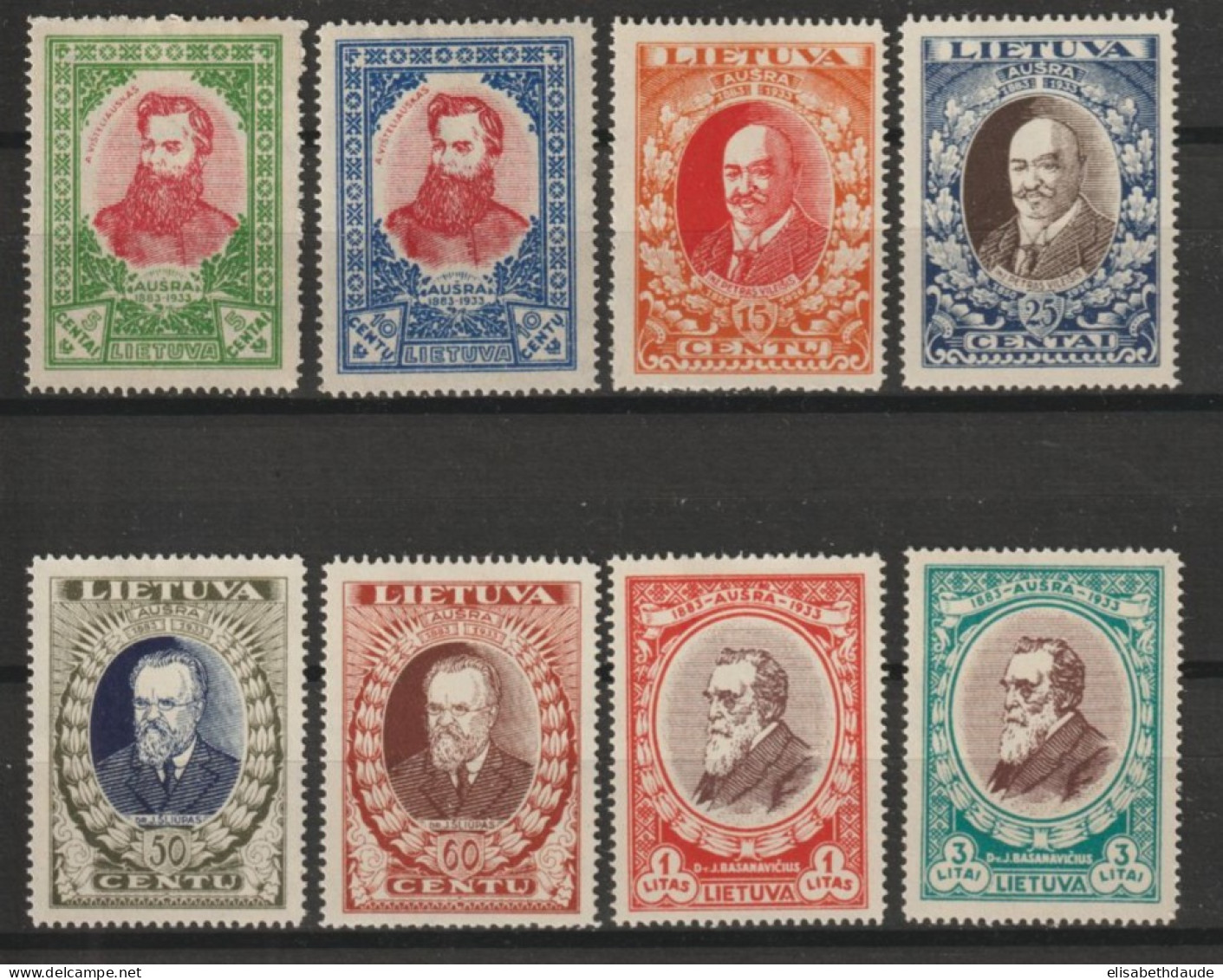 1933 - LITUANIE - SERIE COMPLETE N° 319/326 * MH - COTE = 48 EUR. - Lituania