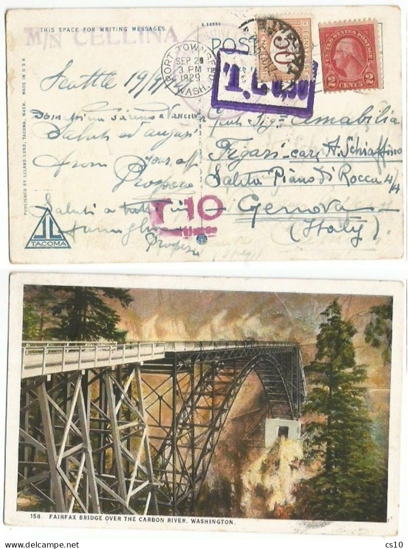 Segnatasse Cifra C50 Su Cartolina WA Fairfax Bridge Over Carbon River PPC Port Townsend 29sep29 X Italy - Storia Postale